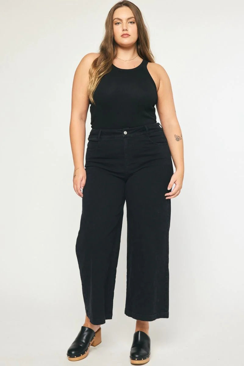 Elegant And Lazy Black Wide Leg Denim Pants