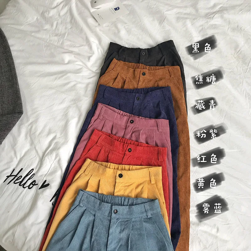 Fashionable And Versatile HOUZHOU 2020 Corduroy Pants Women Korean Style Straight High Waist Trousers Women Summer Loose Casual Wide Leg Pants Female Fashionable And Versatile HOUZHOU 2020 Corduroy Pants Women Korean Style Straight High Waist Trousers Women Summer Loose Casual Wide Leg Pants Female