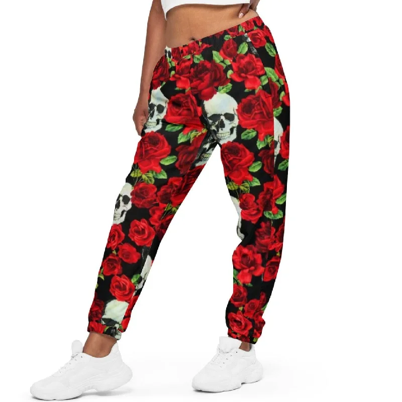 Relaxed Clothing Women's Skull Red Floral Track Pants