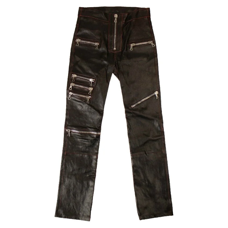 Trendy Traveler Unravel Project Leather Multi Zip Skinny Pants - Black