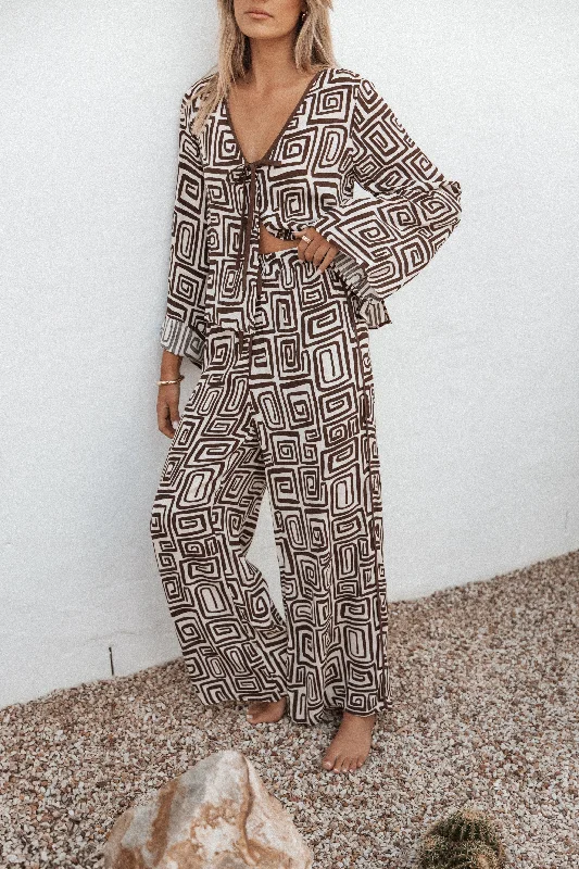 Single-shoulder Neck Design Imogen Pant - Chocolate Brown Print