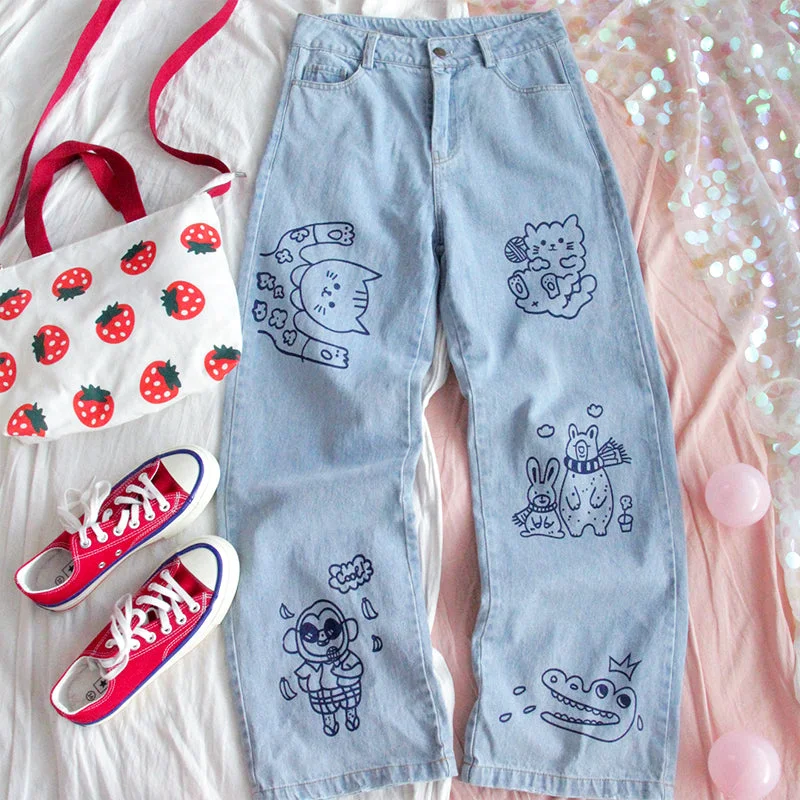 Soft Wearables CUTE CARTOON LOOSE JEANS BY63067