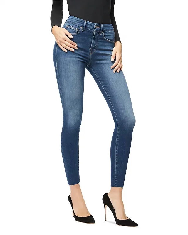 Advanced Design High Waist Crop Raw Edge Jean In Blue