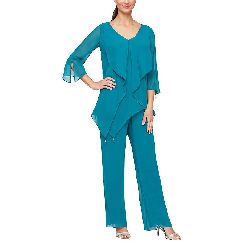 Cozy Chic Trends Jeanne Alexander by Alex Evenings Womens V-Neck Split Sleeves Dress Pants