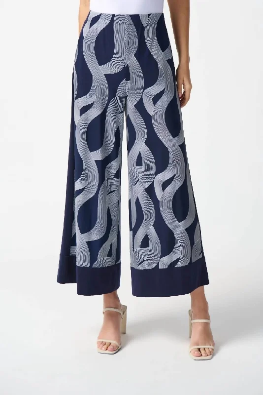 Modern Comfort Abstract Print Wide-Leg Pant In Midnight Blue/vanilla