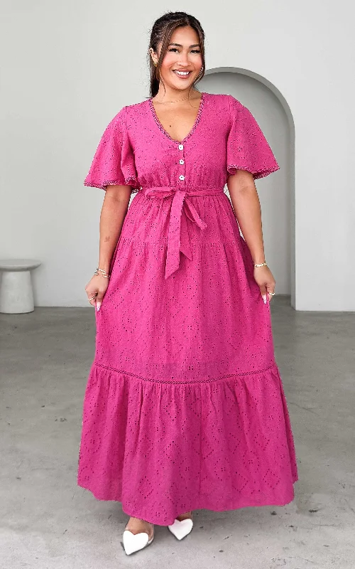 Relaxed Fit Wear Kesia Maxi Dress - Magenta Pink Eyelet