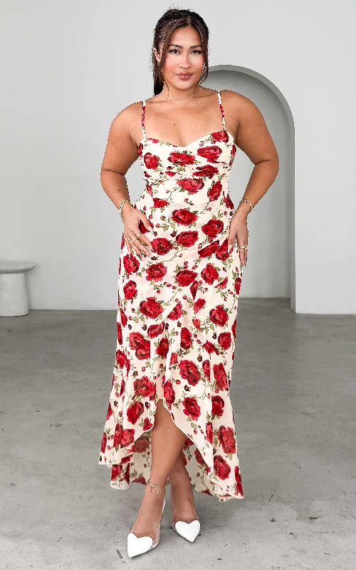 Chic Outfits Venetia Maxi Dress - Beige Red Floral