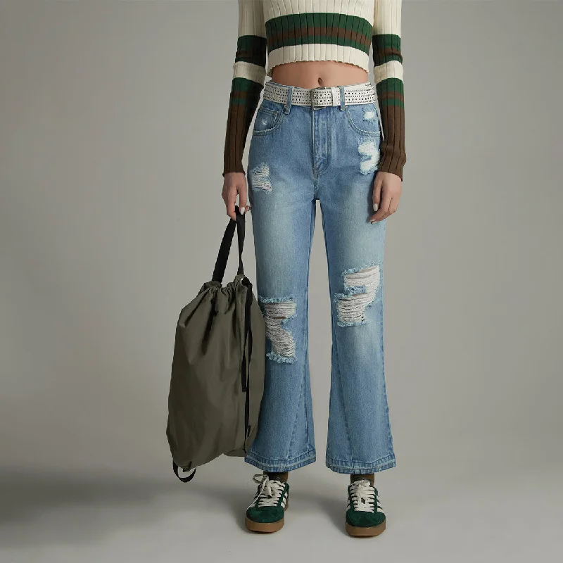 Moisture wicking Ripped Damage Ankle Bootcut Jeans