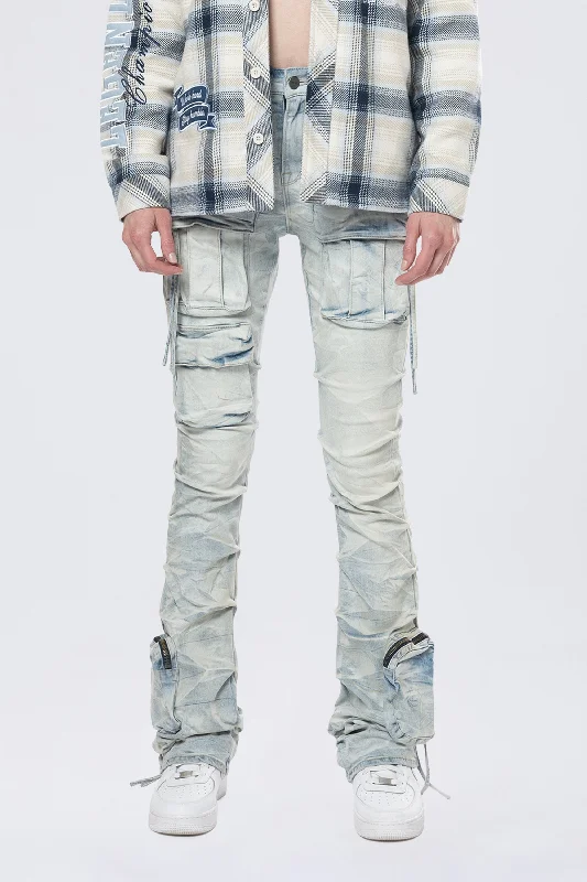 Elegant And Elegant High Rise Stacked Cargo Jeans - Marshfield Blue