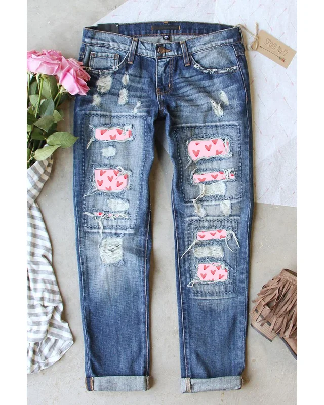 Sporty Comfort Azura Exchange Heart Patchwork Jeans - 8 US