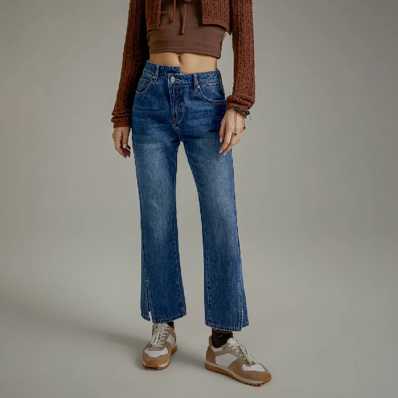 French Style Unbalanced Denim Jeans