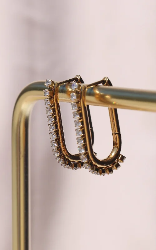 Urban Comfort Thilynn Hoop Earrings - Gold Thin U Diamante