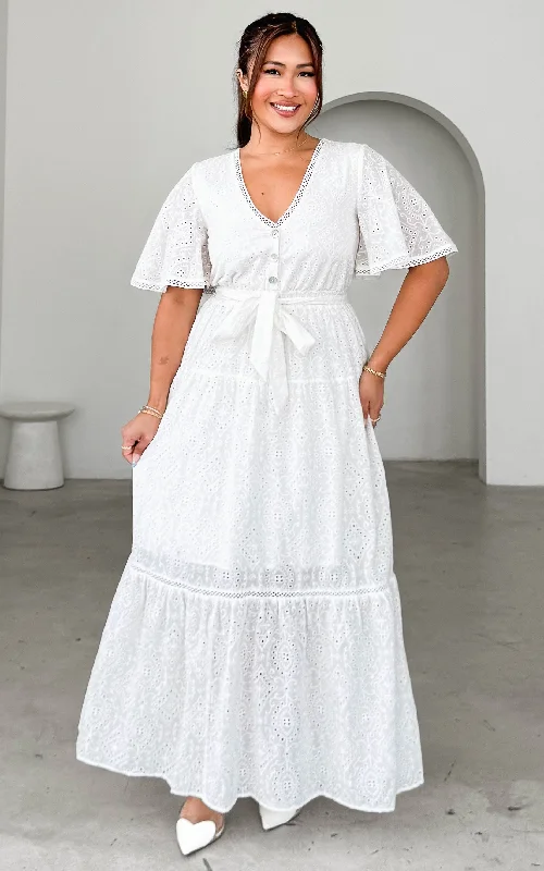 Comfortable Fashion Looks Kesia Maxi Dress - White Eyelet