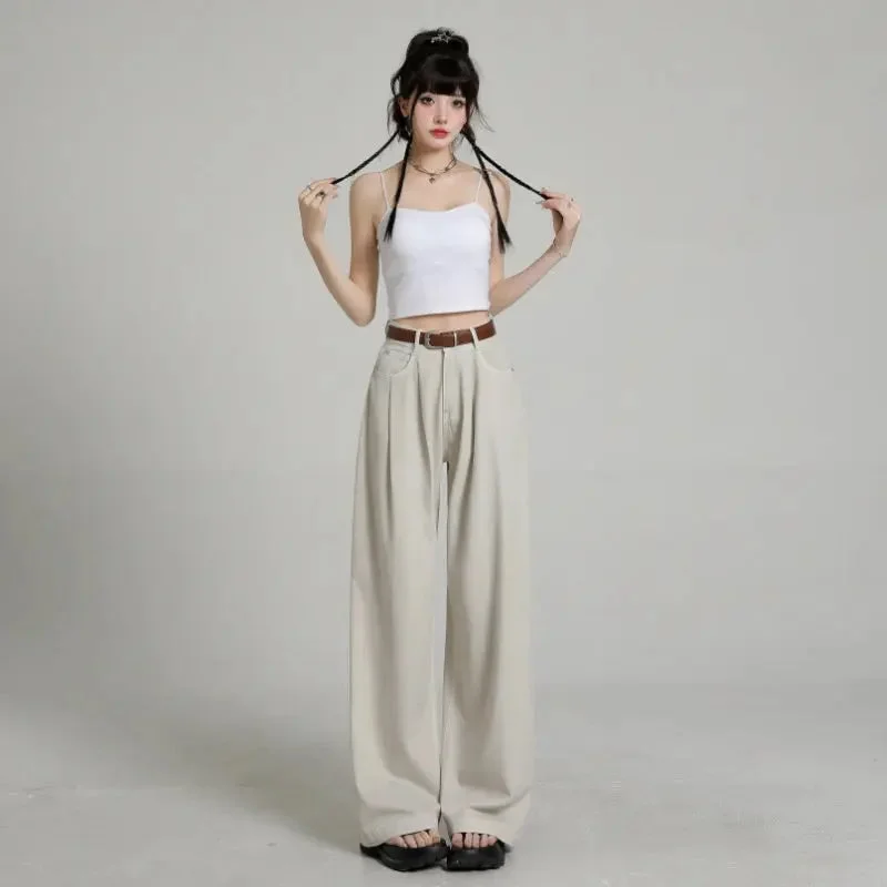 Versatile Style New High Waist Belly Contracting Versatile Breathable Draping Lengthened Wide Leg Pants