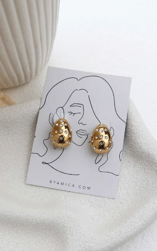 Minimal Style Marquess Stud Earrings - Gold Teardrop Diamante