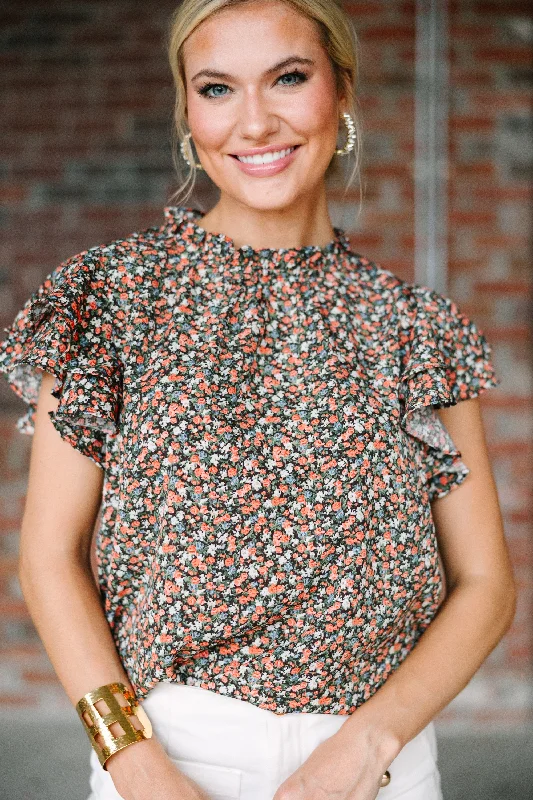 Relaxed Fit On My Heart Brown Ditsy Floral Blouse