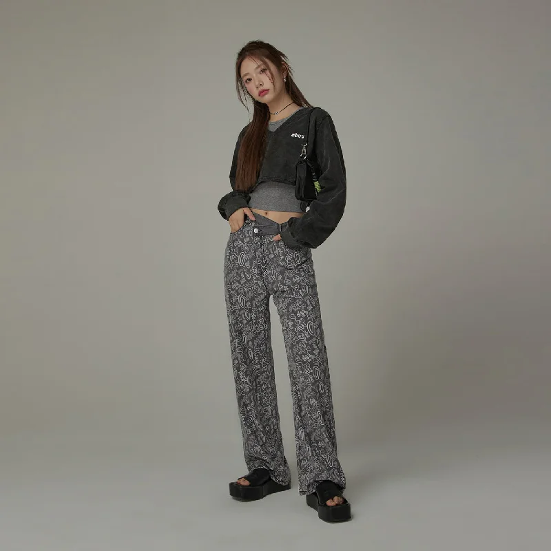 Breezy Comfort Printed Wide Denim Jeans