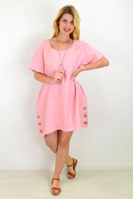 Fresh Comfort Dusty Pink Lovely Natural Linen Tunic Shift Dress