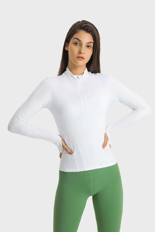 Effortless Style Half Zip Thumbhole Sleeve Sports Top