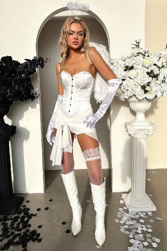 Comfortable down Nia Thigh High Stockings - White