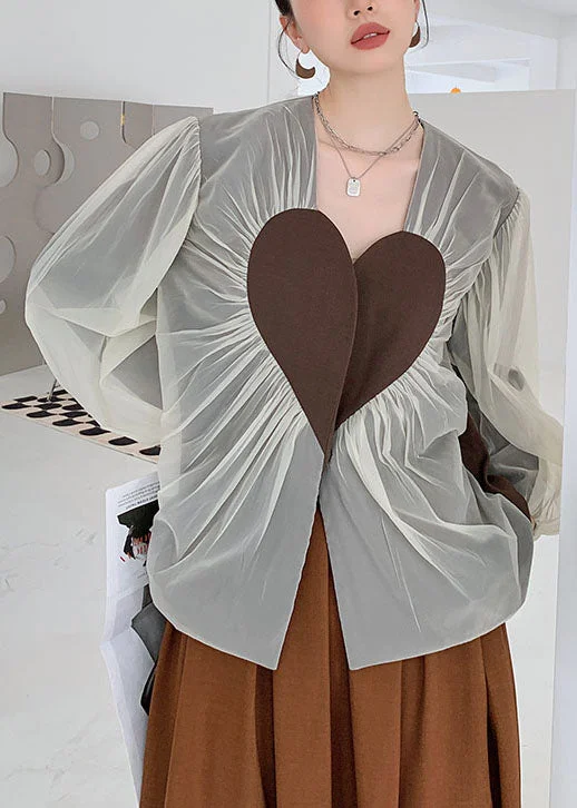 French Colorblock heart Patchwork Wrinkled Tulle Coats Spring