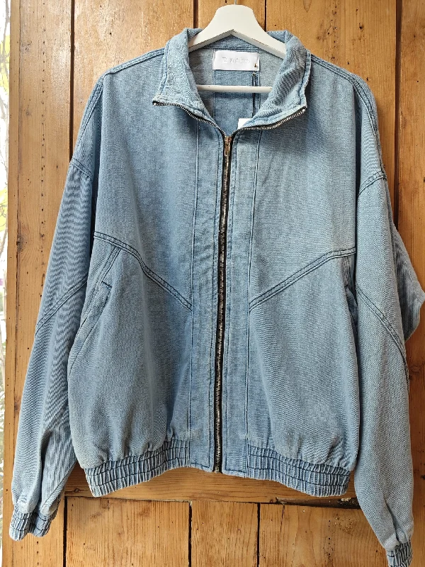 Stand Collar Balloon Sleeve Denim jacket