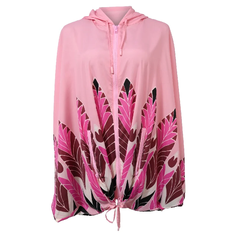 Valentino Garavani Printed Zipped Hooded Jacket in Pink Polyamide