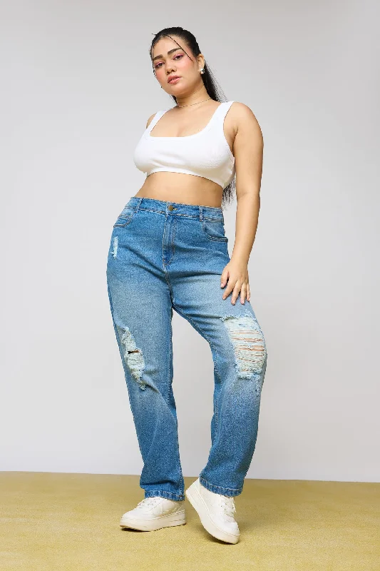 Sports Style Classic Charm Curve Mom Fit Jeans