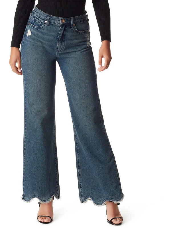 Casual Wear Codie Womens High Rise Raw Hem Wide Leg Jeans