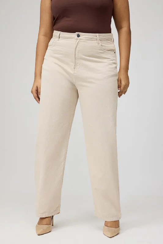 Simple Chic Curve Ivory Beige Straight Jeans