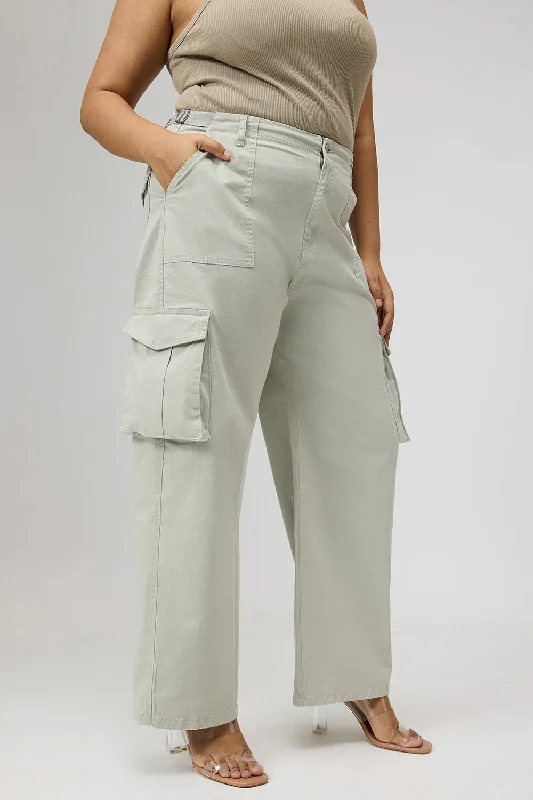 Simple Style Curve Mint Green Cargo Pants