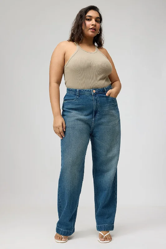 Trendy Traveler Curve Mid Blue Straight Fit Jeans
