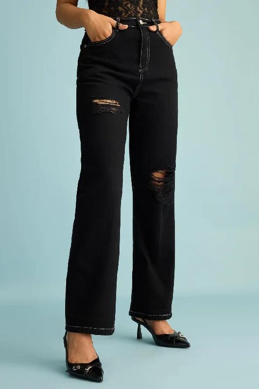 Ebony Distress Straight Jeans