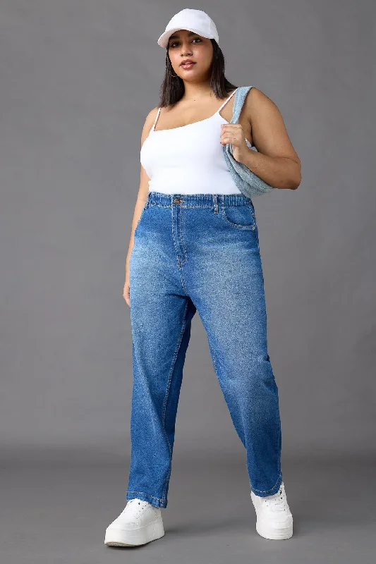 Relaxed Chic Elasticated Classic Blue Mom Jeans
