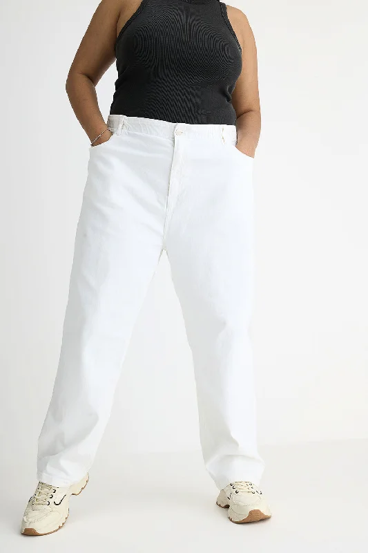 New Season Series White Elasticated Mom Jeans