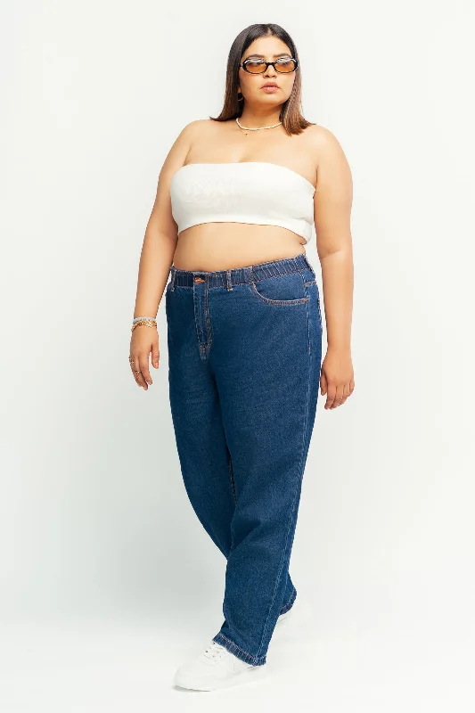 Designer Style Indigo Elasticated Mom Jeans