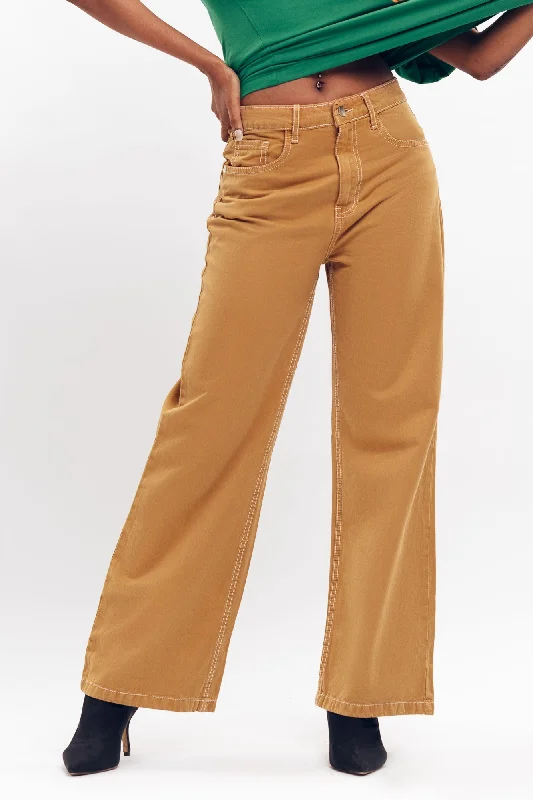 Ochre Contrast Stitch Wide Jeans