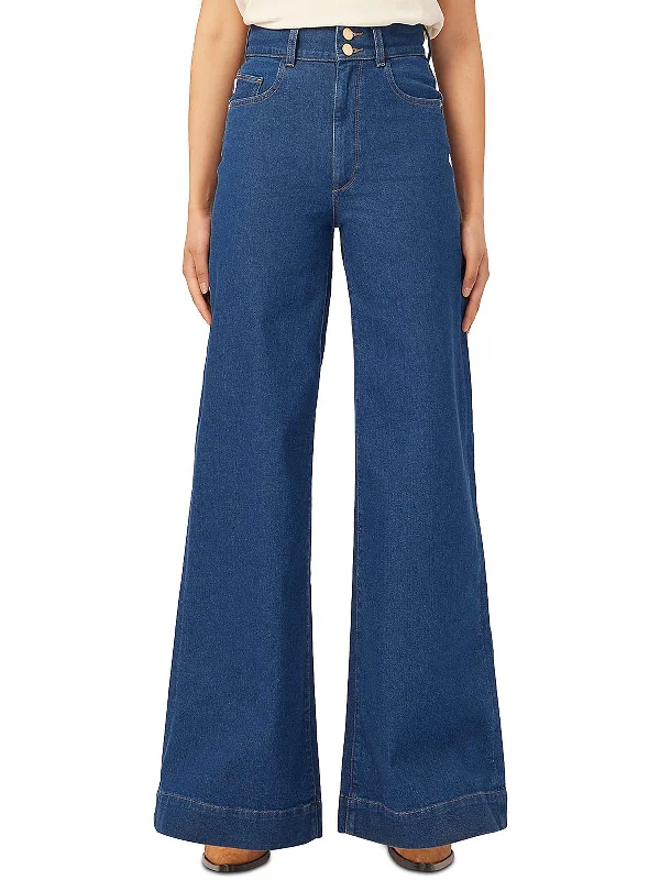 Knitted Design Hepburn Womens High Rise Denim Wide Leg Jeans