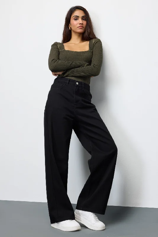 Fashion Concept Onyx Wide-Leg Cropped Denim Jeans