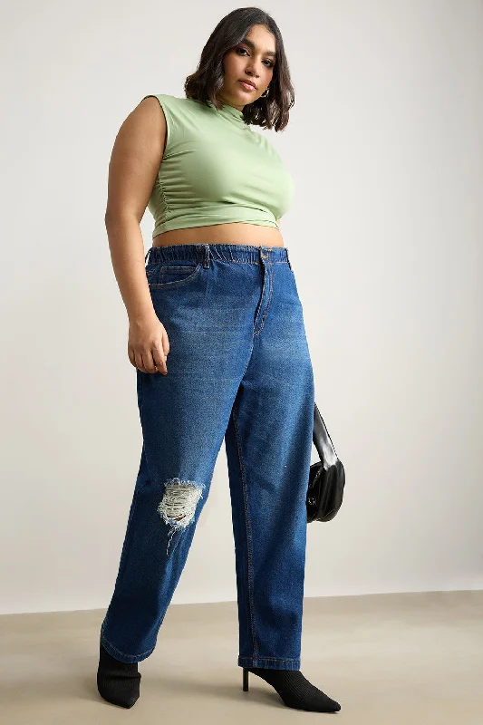 Retro Prints Denim Daze Elasticated Mom Jeans