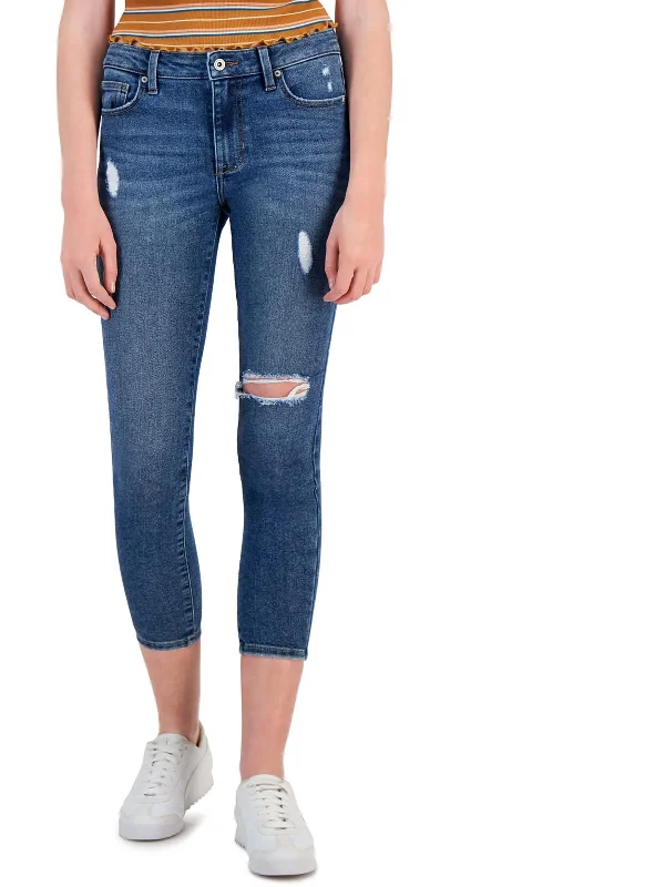 Juniors Womens Mid Rise Destroyed Ankle Jeans