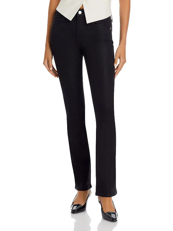 Warm Chic Outfits Le Mini Womens Coated Denim Bootcut Jeans