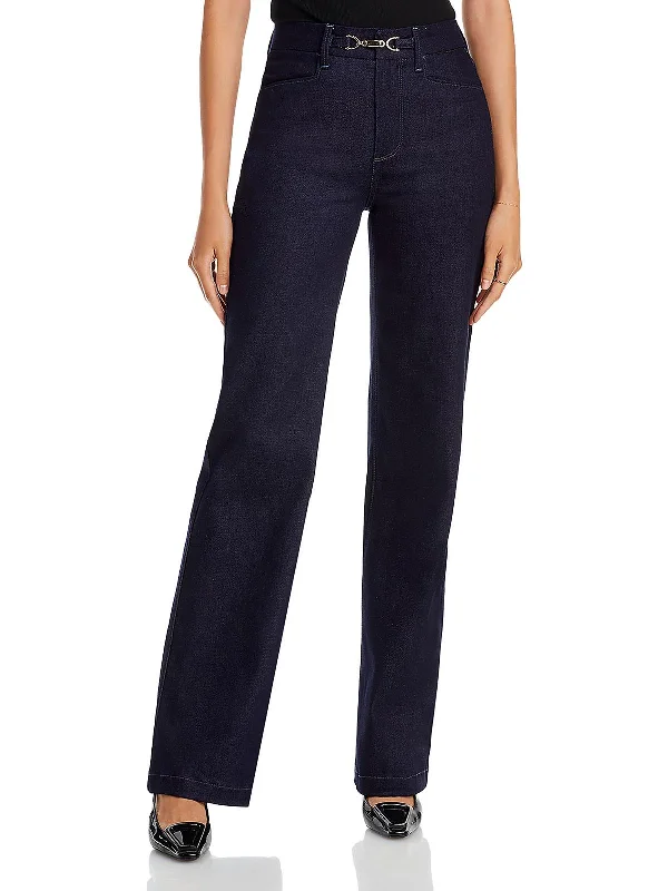 Leenah Womens High Rise Slim Wide Leg Jeans