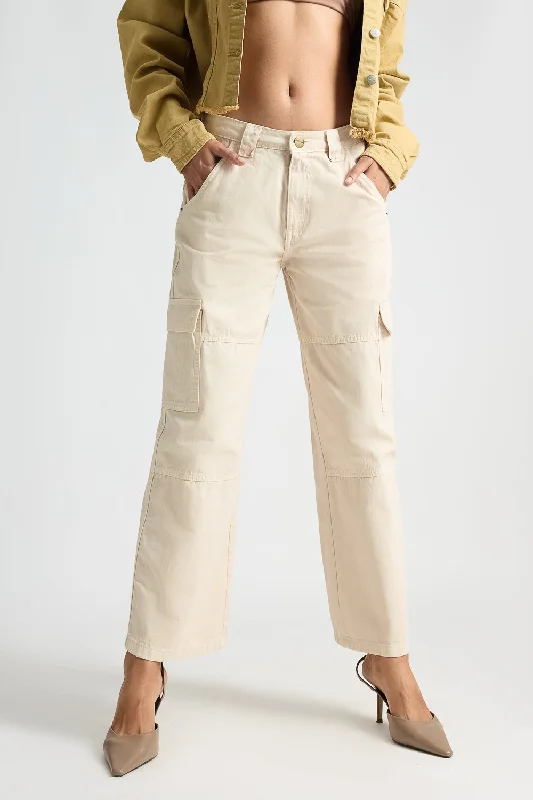 Cute Style Denim Light Tan Cargo Pants