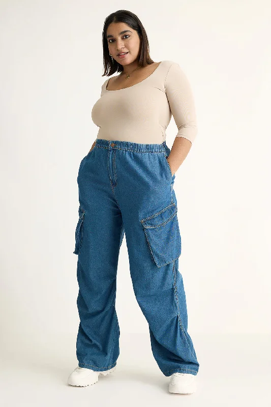 Double-sided Wear Denim Lightweight Pleated Cargo Pants