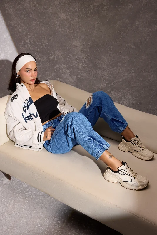 All-Day Style Mid Blue Ripped Straight Jeans