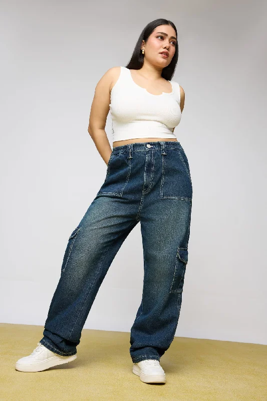 Cozy Fitting Navy Drift Curve Straight Fit Cargo Jeans