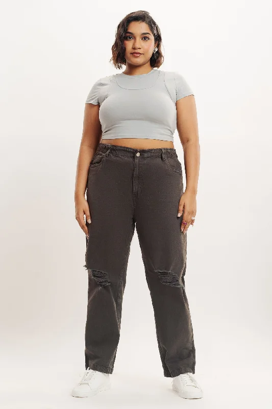 Trendy Traveler Olive Distress Elasticated Mom Jeans