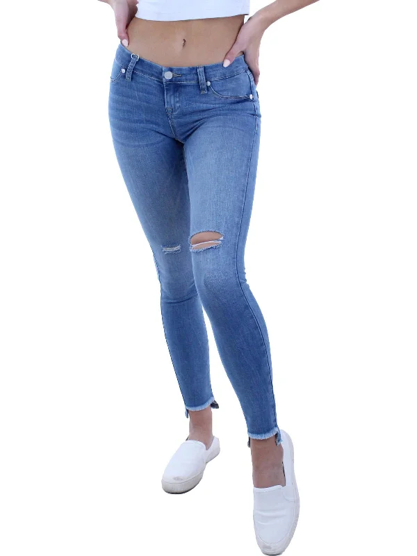 Warm Layers Spray-On Womens Mid-Rise Distressed Skinny Jeans