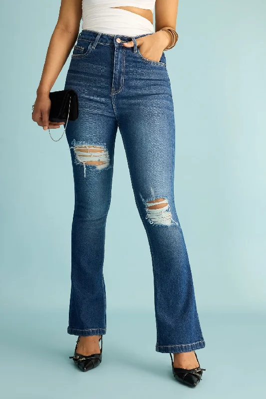 Trendy Wear Vintage Sky Distress Bootcut Jeans